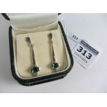 Green tourmaline and marcasite pendant ear-rings stamped 925 Condition Report