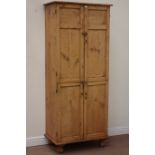 19th century waxed pine double kitchen larder cupboard enclosed by four panelled doors, W79cm,