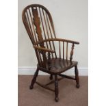 19th century elm and ash double hoop stick and vase splat back Windsor armchair Condition