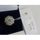 Diamond cluster white gold ring, centre stone of approx 0.