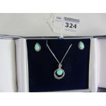 Turquoise and marcasite pendant and pair matching ear-rings stamped 925 Condition Report
