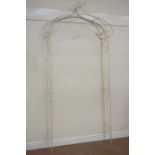 Cream painted metal garden arch arbor, H255cm,