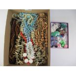 Vintage and later plastic and other bead necklaces and ear-rings in two boxes Condition