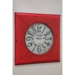 Rustic red finish metal wall hanging clock,