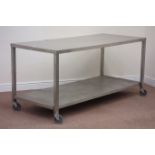 Stainless steel rectangular preparation table, on wheels, 176cm x 77cm,