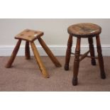 Small rustic pine four leg stool and a 19th century elm stool Condition Report