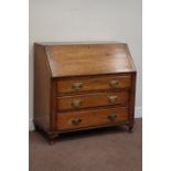 Early 20th century oak fall front bureau fitted with three drawers, W91cm, H89cm,