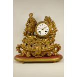 20th century French gilt metal figural clock, H31cm CLOCKS & BAROMETERS - as we are not a retailer,