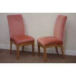 Pair oak framed chairs upholstered in pink fabric Condition Report <a