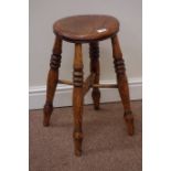 19th century country elm stool on turned cross stretcher base,