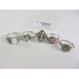 Opal and other stone set silver rings stamped 925 (5) Condition Report <a