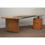 Curved shaped office desk on two drawer pedestal chest (W236cm, H75cm),