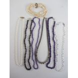Collection of necklaces - garnet, amethyst, pearl and crystal some clasps stamped 925,
