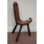 20th century shaped country pine three leaf clover child's chair raised on three turned legs