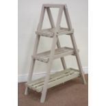 Green painted wood folding three tier plant stand Condition Report <a