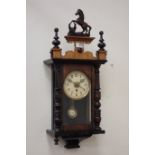 20th century stained wood Vienna style wall clock with horse pediment CLOCKS & BAROMETERS - as we