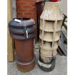 Terracotta rocket shaped chimney pot and another glazed terracotta chimney pot Condition