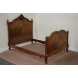 French Louis XVI style walnut double 4' 6'' bedstead, ornate carved shell pediment to headboard,