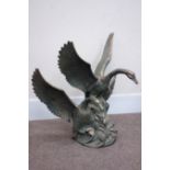 Bronzed finish cast iron pair of swans garden figure,