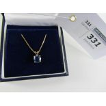 Sapphire pendant necklace on 45cm chain hallmarked 9ct Condition Report <a