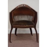 Edwardian inlaid mahogany and rosewood tub shaped armchair Condition Report <a