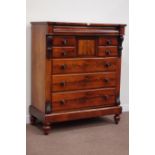 Victorian mahogany and figure mahogany large Scotch chest fitted with seven drawers, W127cm, H149cm,