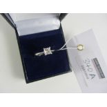 Zac Posen design platinum single stone princess cut diamond ring clarity VVS1, colour F, 0.