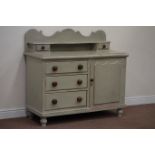 Victorian painted pine Lancashire dresser fitted with three drawers and cupboard,