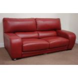 Large two seat sofa upholstered in red leather (W195cm),
