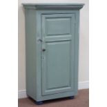 Victorian rustic blue painted kitchen larder cupboard enclosed by single panelled door,