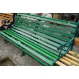 Green finish branch effect cast iron and wooden slated serpentine railway style garden bench W175cm