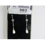 Pair of pearl and marcasite drop ear-rings stamped 925 Condition Report <a