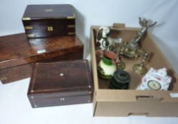 Victorian walnut lap desk, two rosewood work boxes,
