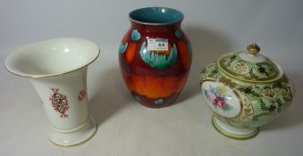 Meissen red dragon vase, Noritake covered vase with hand painted decoration,