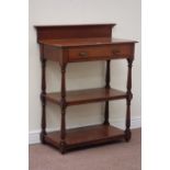 Edwardian walnut three tier buffet stand fitted with single drawer, W81cm, H108cm,