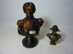 Spelter figure of Lord Nelson on marble base 31cm and a smaller Spelter Bust figure of Napoleon
