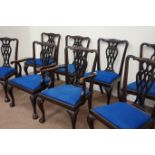 Early 20th century set eight (6+2) walnut Chippendale style chairs with upholstered drop in seats