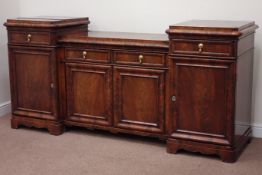 Victorian figured mahogany breakfront drop centre sideboard fitted hinged top and four drawers,