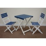 Blue and white finish square top folding garden table (60cm x 60cm, H75cm),