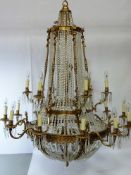 Large mid 20th century gilt metal and cut glass chandelier,