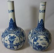Pair of 19th Century Chinese blue and white bottle vases in the Kangxi style,
