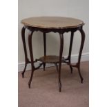 Early 20th century mahogany centre table with under-tier, D76cm,