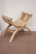 Curved x-framed solid teak stool, W64cm Condition Report <a href='//www.