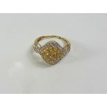 Yellow and white diamond gold cluster ring hallmarked 9ct Condition Report <a