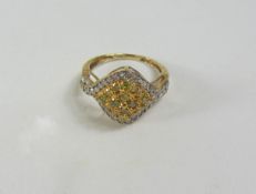 Yellow and white diamond gold cluster ring hallmarked 9ct Condition Report <a