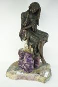 Spanish Ebano bronze figure of a maiden on amethyst crystal base 45cm Condition Report