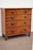 19th century figured mahogany chest fitted with two short and three long graduating drawers, W108cm,
