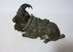 Late 20th century bronzed spelter ink well in the form of a goat,
