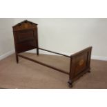 Quality Edwardian panelled mahogany single bed, marquetry inlay,