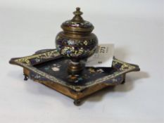 Mid 19th century Continental pietra dura and champs levee inkstand W14cm Condition Report